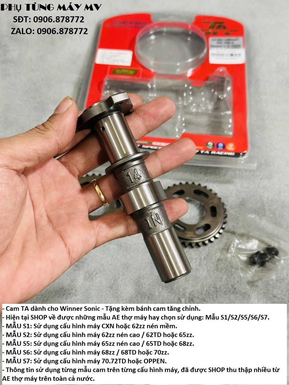 Cặp cam TA đủ size dành cho xe Winner Sonic