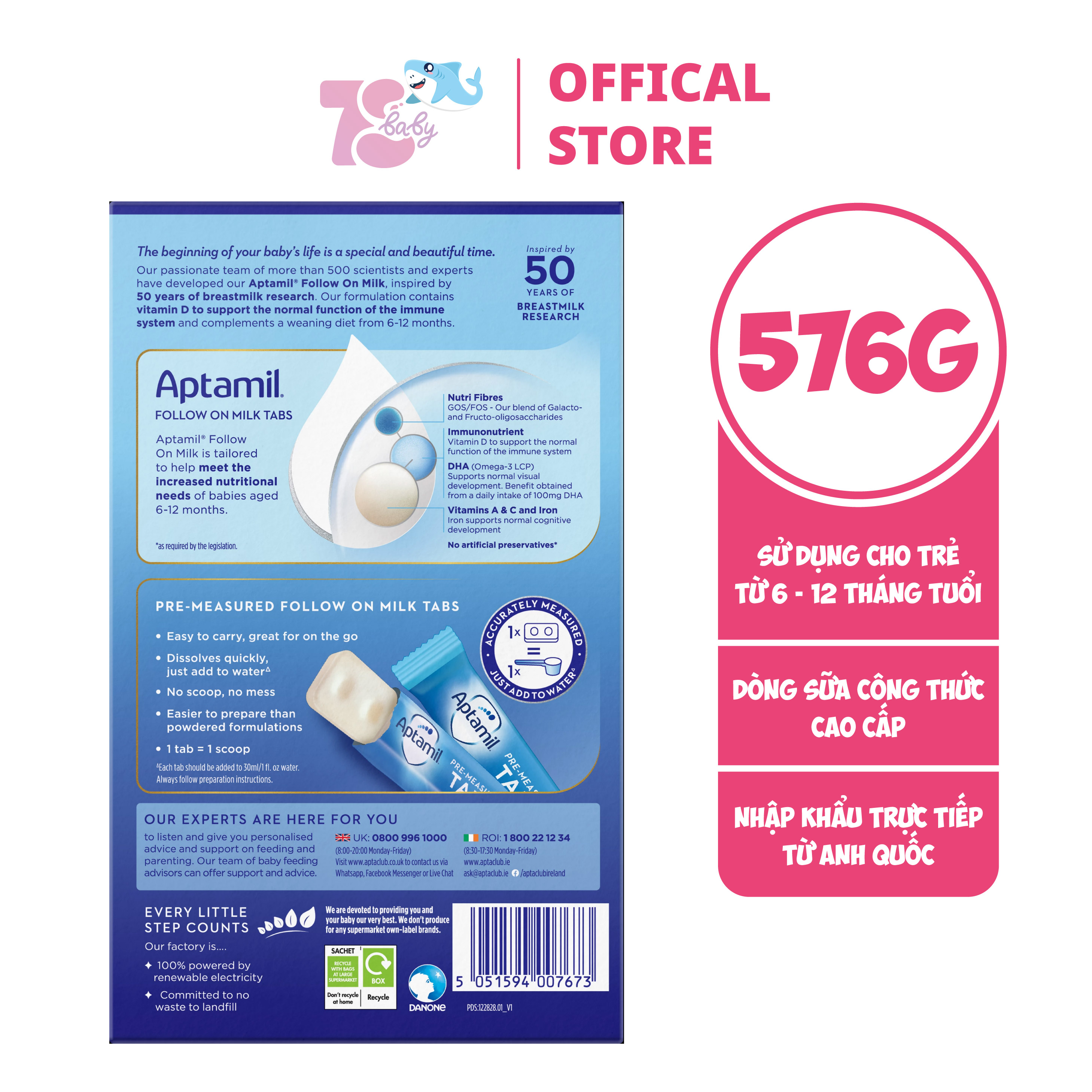 SỮA APTAMIL ANH DẠNG THANH TIỆN DỤNG SỐ 1,2 CHO BÉ