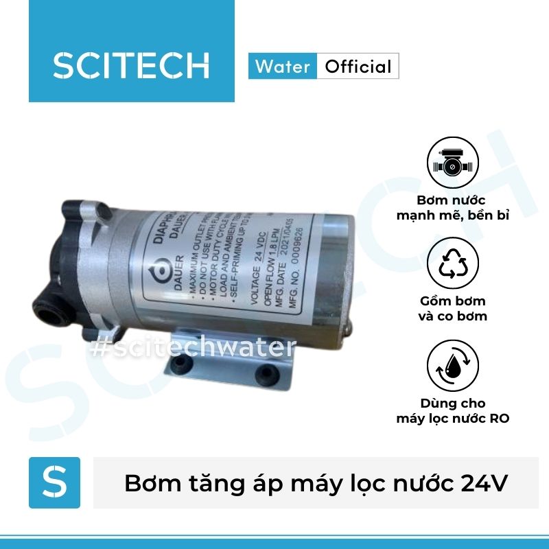 Bơm tăng áp máy lọc nước 24V (Tặng kèm co bơm) - Scitech Water