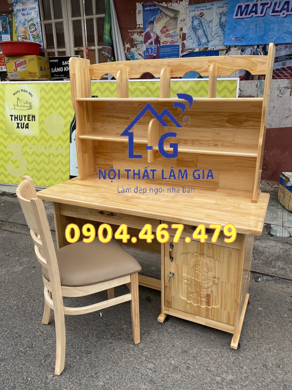 Bàn học sinh gỗ thông vàng 1m