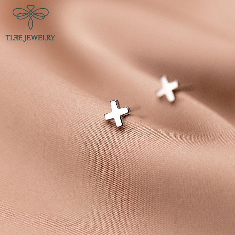 Bông tai bạc nữ TLEE chữ x mini basic TleeJewelry B0234