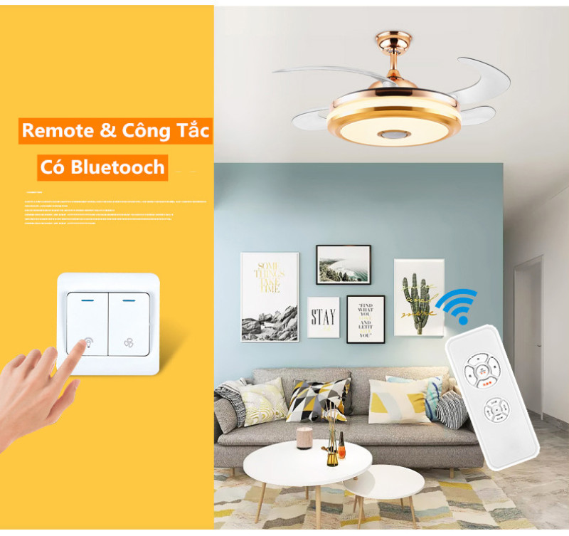 Đèn trần quạt chùm ms FS-002 ( Quạt trần loa bluetooth, siêu rẻ, siêu hot, siêu chất lượng )