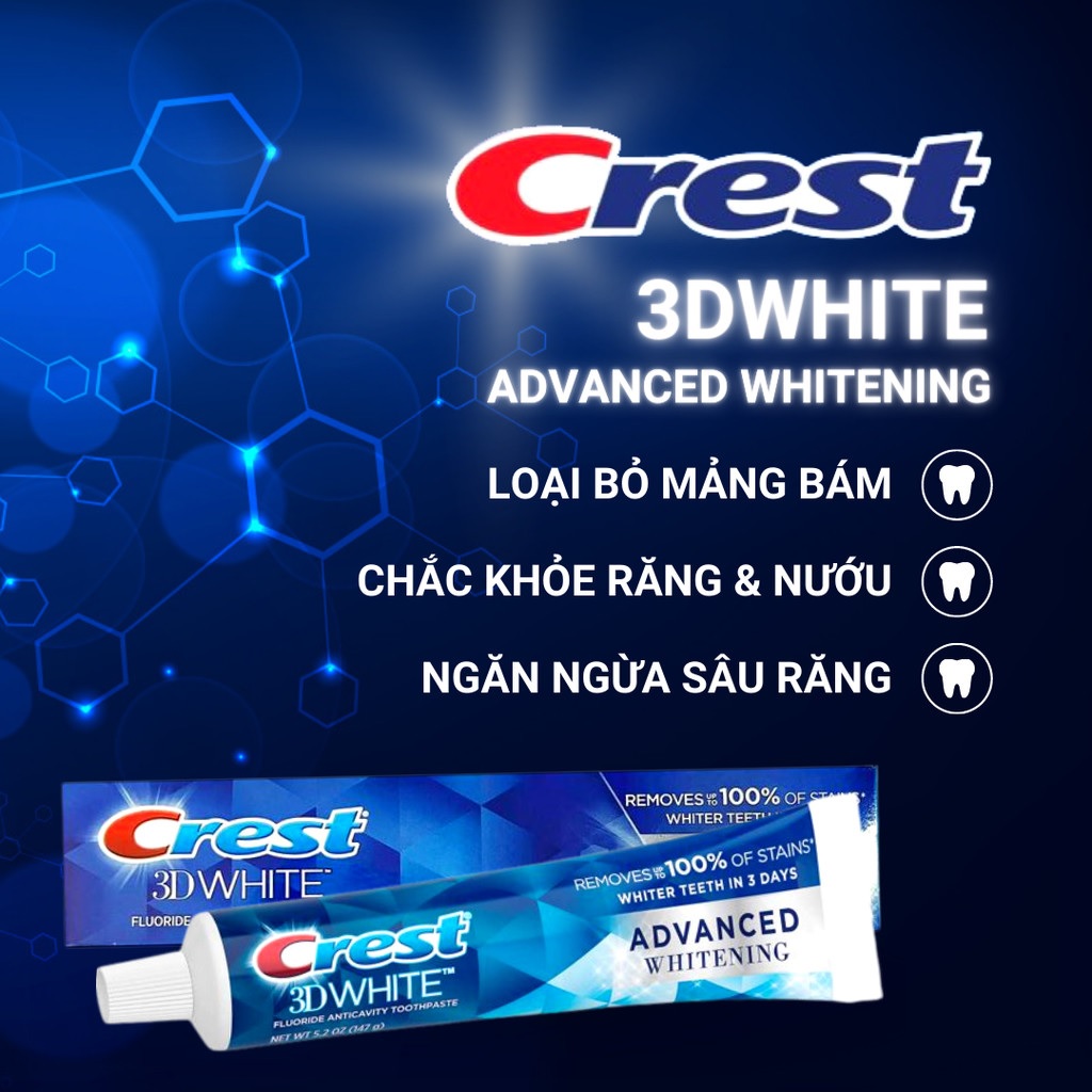 Kem Đánh Răng Giúp Làm Trắng Răng, Cho Răng Chắc Khỏe Crest 3D White Fluoride Anticavity Toothpaste 147g