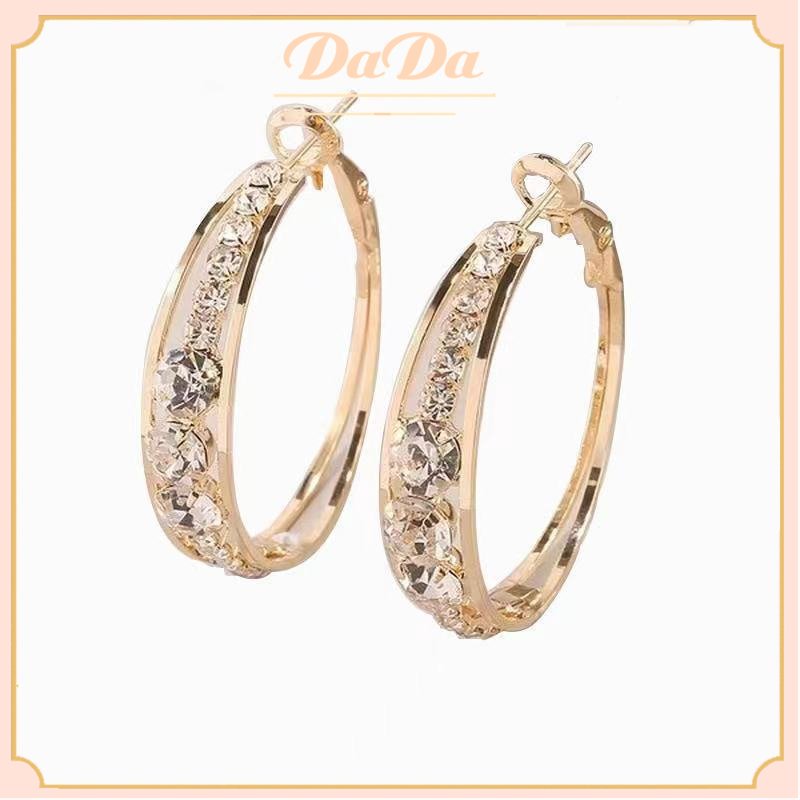 Bông tai vàng thật 18k nữ kim cương nước khảm vòng tròn lớn trang sức nữ sang trọng quà sinh nhật bạn gái