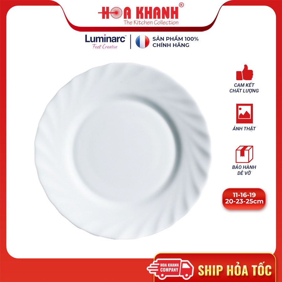 Đĩa sâu thủy tinh luminarc diwali trianon trắng 23cm cường lực, kháng vỡ - 1 đĩa - n3646