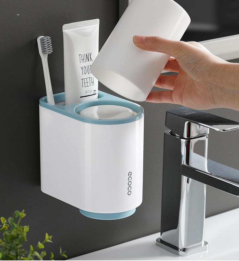 Kệ để bàn chải và kem đánh răng ECOCO kèm 2 cốc (có miếng dán cường lực)