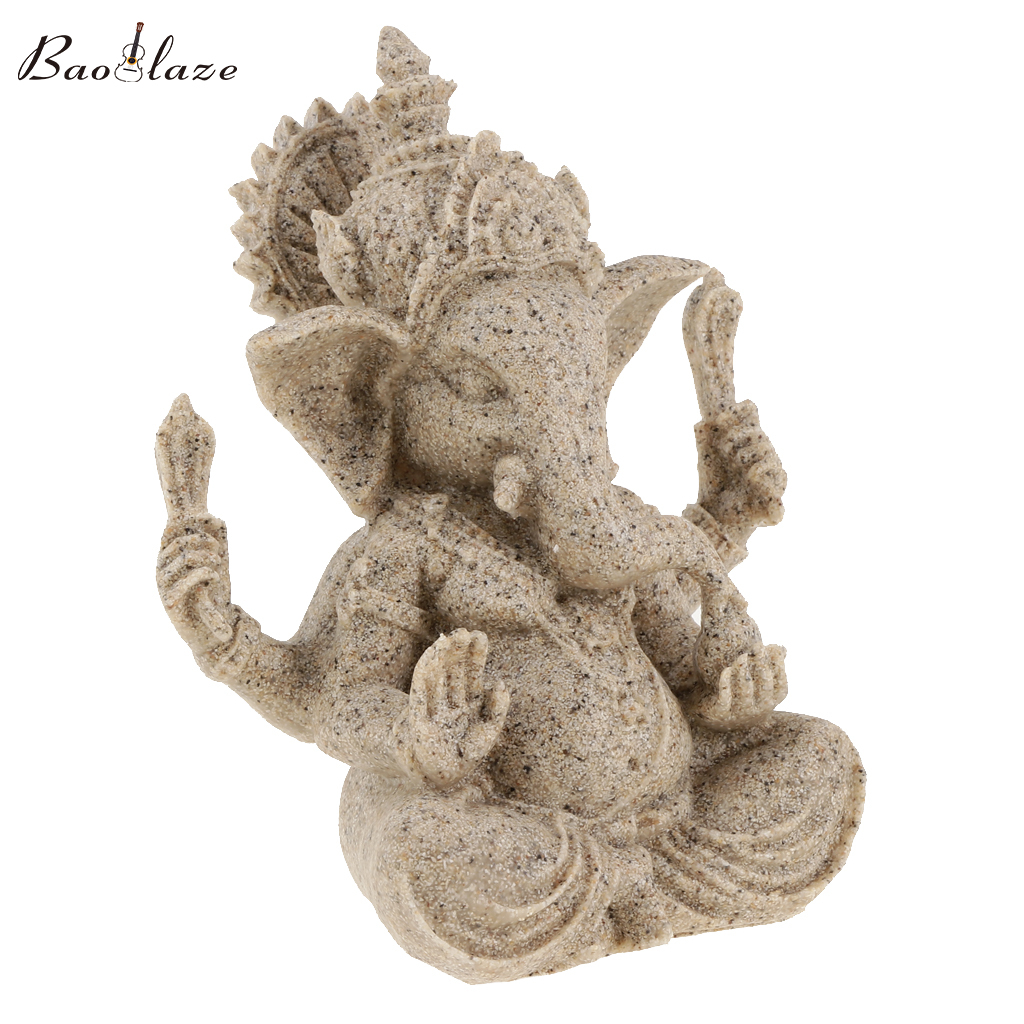 Baoblaze Feng Shui Sand Stone Hand Craft Hindu Elephant God Meditation Ganesha Statue Table Top Decor Oranament