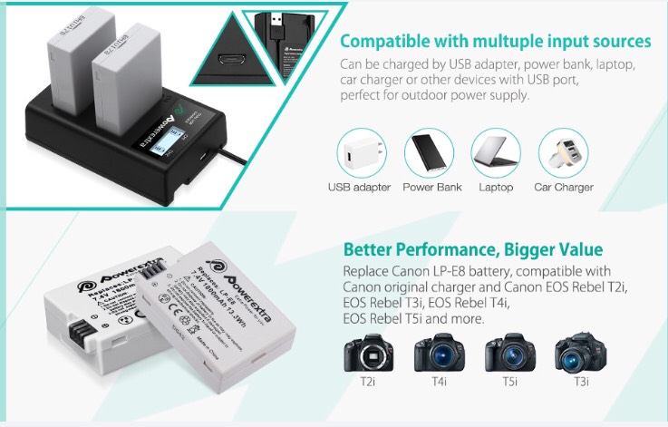 Combo 2Pin/1 Sạc LP-E8 cho máy ảnh Canon EOS 550D/ 600D/ 650D/ 700D.