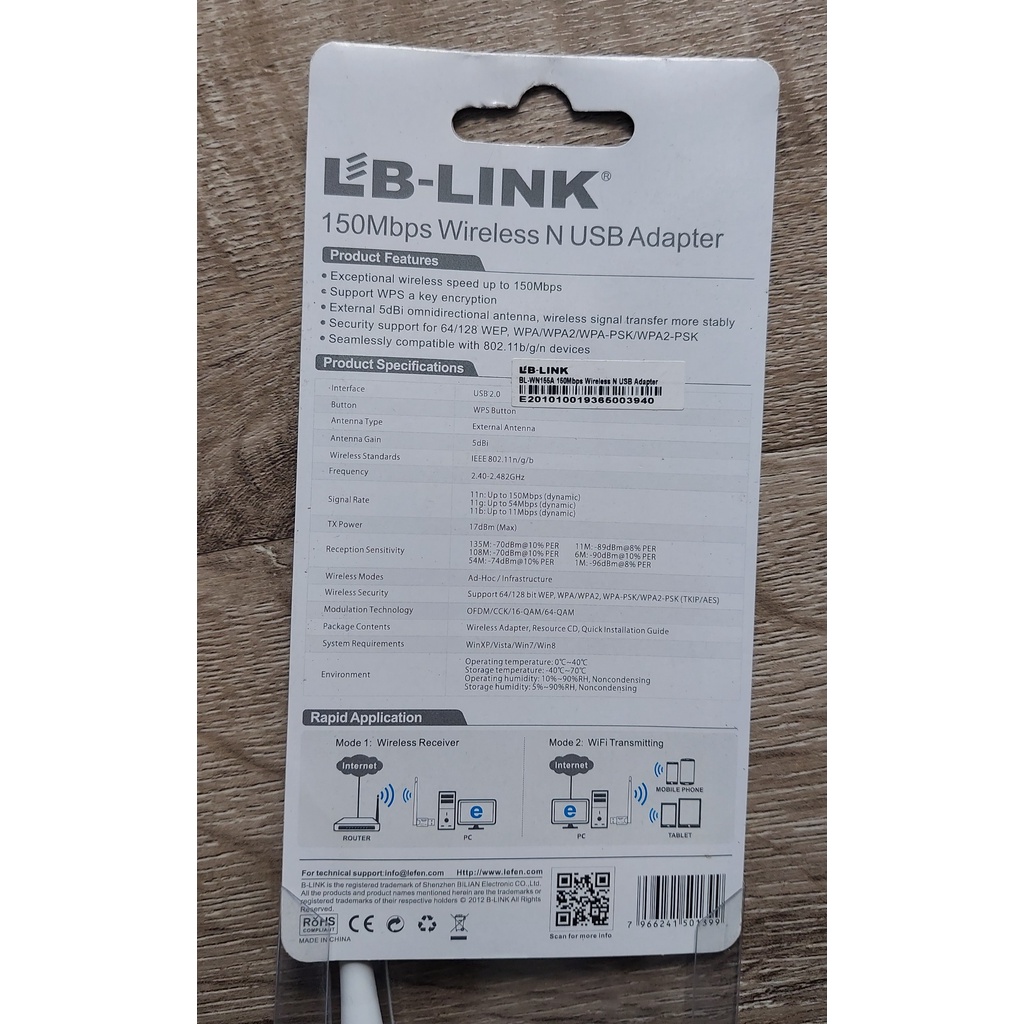 Thu Wifi LB LINK - USB Wifi Nano Tốc Độ 150Mbps Có Râu Thu