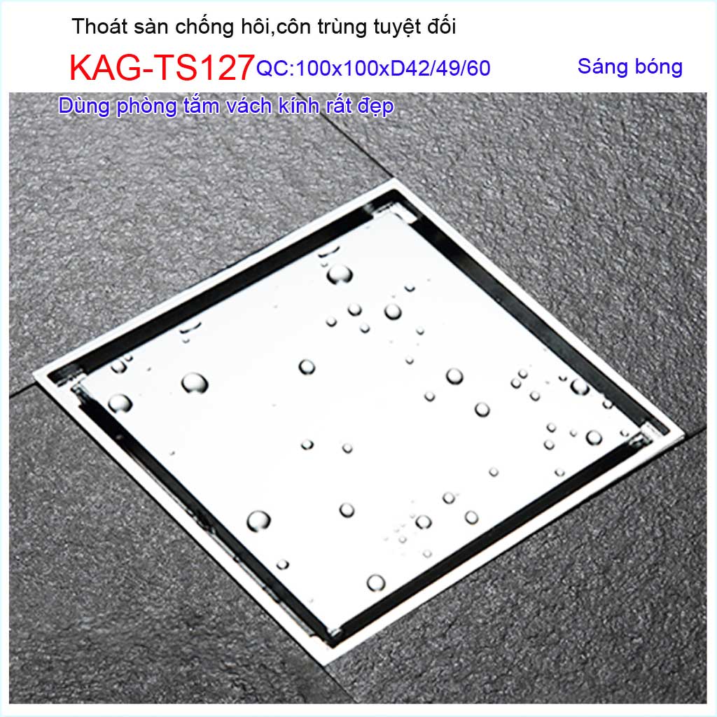 [HCM]Thoát sàn chống hôi KAG-TS127 10x10cm  thoát sàn chống trào ngược phễu thoát mặt inox kín chống côn trùng