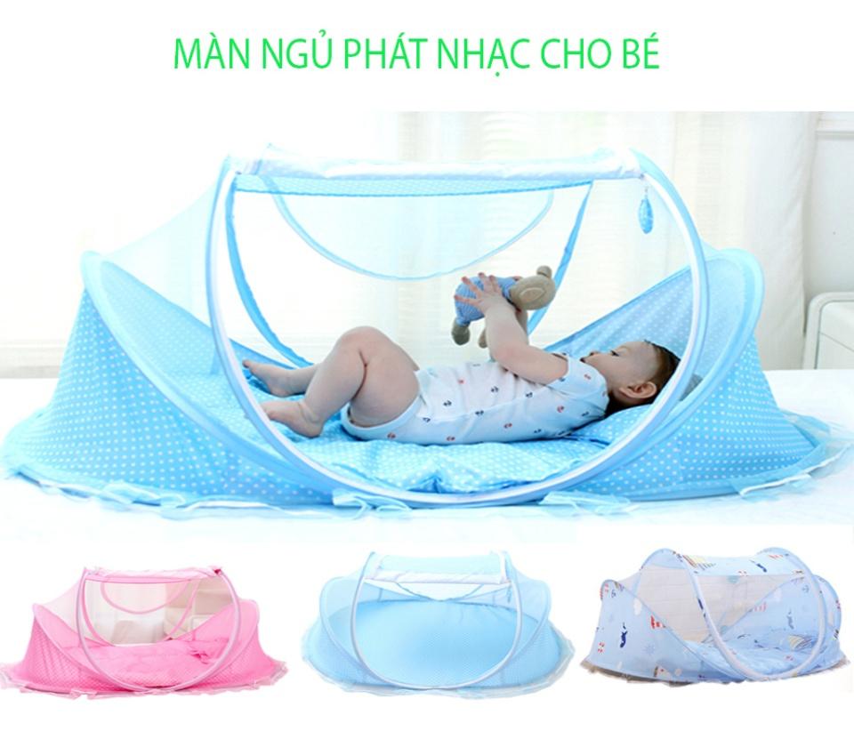 Màn chụp cho trẻ sơ sinh ,1 bộ gồm mùng-nệm-gối-túi nhạc