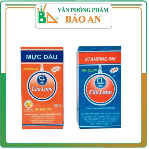 Mực Dấu Cửu Long (30ml) Không Phai Màu Khi Gặp Nước, có 3 màu xanh/đen/đỏ in mọi chất liệu