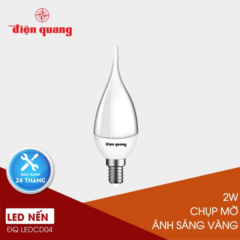 ĐÈN LED NẾN SIÊU SÁNG ĐIỆN QUANG ĐQ LEDCD04 02727 (2W warmwhite chụp mờ), đèn phòng ngủ ánh sáng dịu nhẹ như đèn cầy, trang trí nhà ấm cúng lãng mạn, tiết kiệm năng lượng điện, hàng chính hãng cao cấp bền rẻ tốt