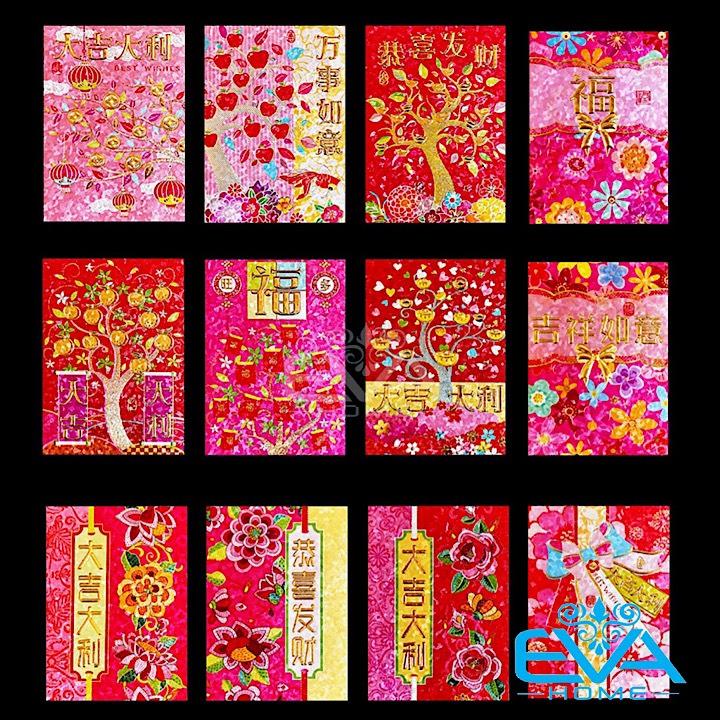 [HCM]Combo 6 Xấp 36 Cái Bao Lì Xì Ép Kim Nhũ Vàng Phong Cách Hoa Đặc Sắc