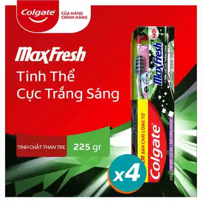 Bộ 4 kem đánh răng hơi thở thơm mát và làm trắng răng Colgate Maxfresh Bamboo Charcoal 225g x4