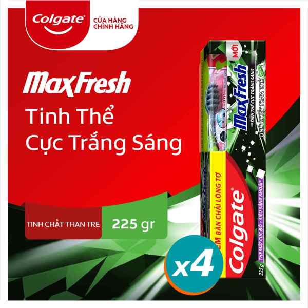 Bộ 4 kem đánh răng hơi thở thơm mát và làm trắng răng Colgate Maxfresh Bamboo Charcoal 225g x4 cao cấp