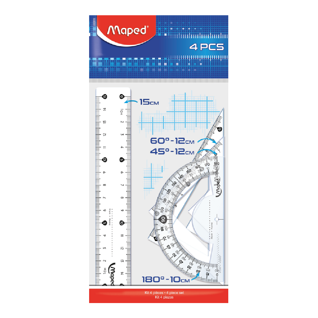 MAPED - Bộ thước Start 4 món (15cm+45°+60°+180°) - 1 Bộ