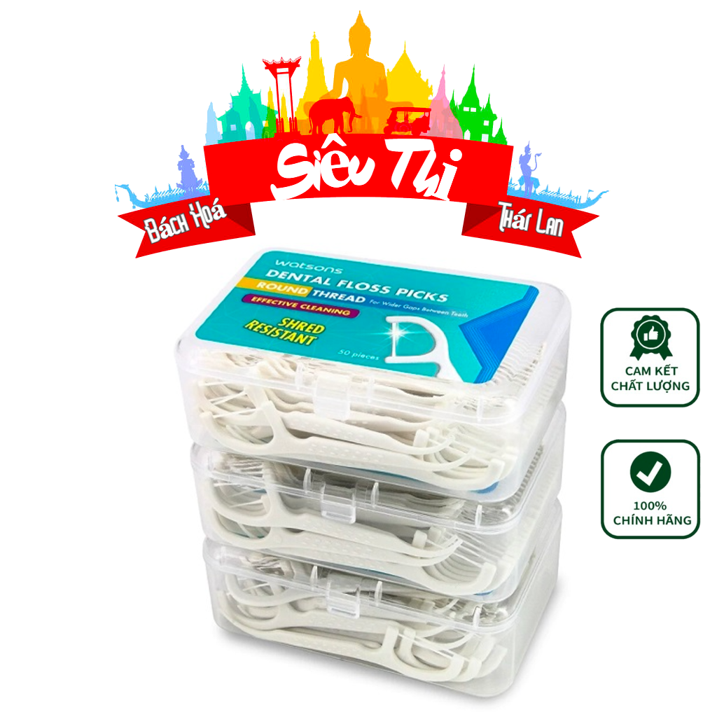 Chỉ Nha Khoa Watsons Màu Trắng Thái Lan [Hộp 50 Cái] [Hàng thái chính hãng]