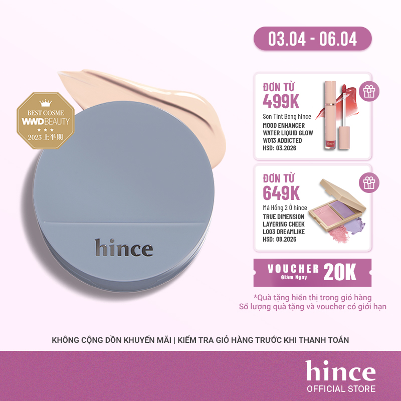 Phấn nước lì kiềm dầu thuần chay hince Second Skin Mesh & Matte Cushion 12g