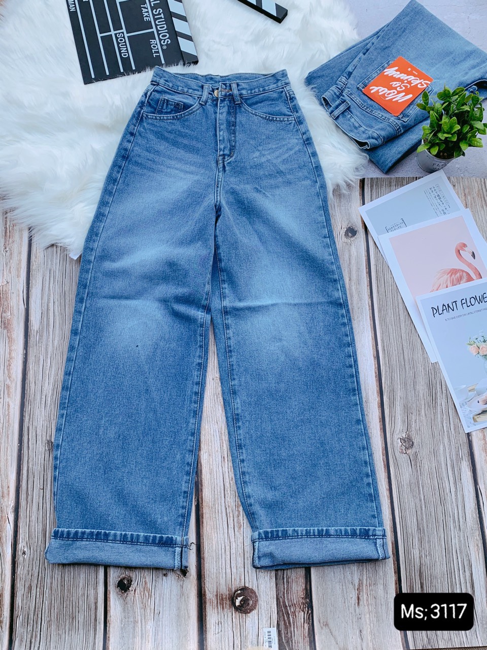 QUẦN JEAN ỐNG NỮ LƯNG CAO LAI CUỐN RÂU MÈO MÀU XANH CAO CẤP NITI ĐỦ SIZE S M L SIÊU PHONG CÁCH FORM DÁNG CỰC CHUẨN NHÌN LÀ GHIỀN