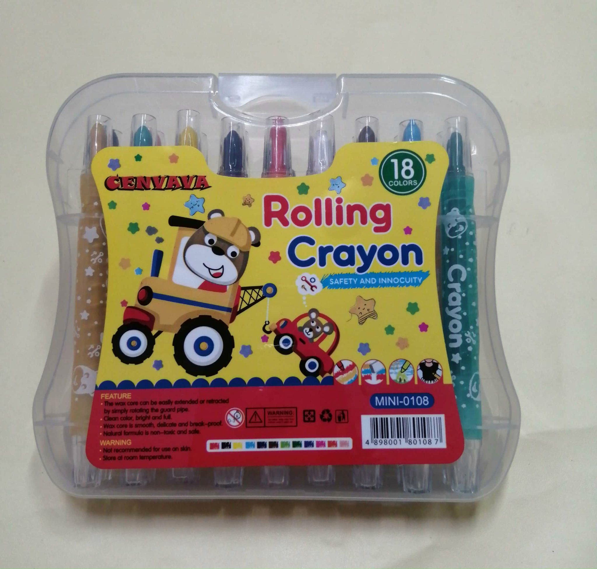 Sáp vặn 18 màu ngắn rolling crayon hộp nhựa, màu sắc tươi sáng