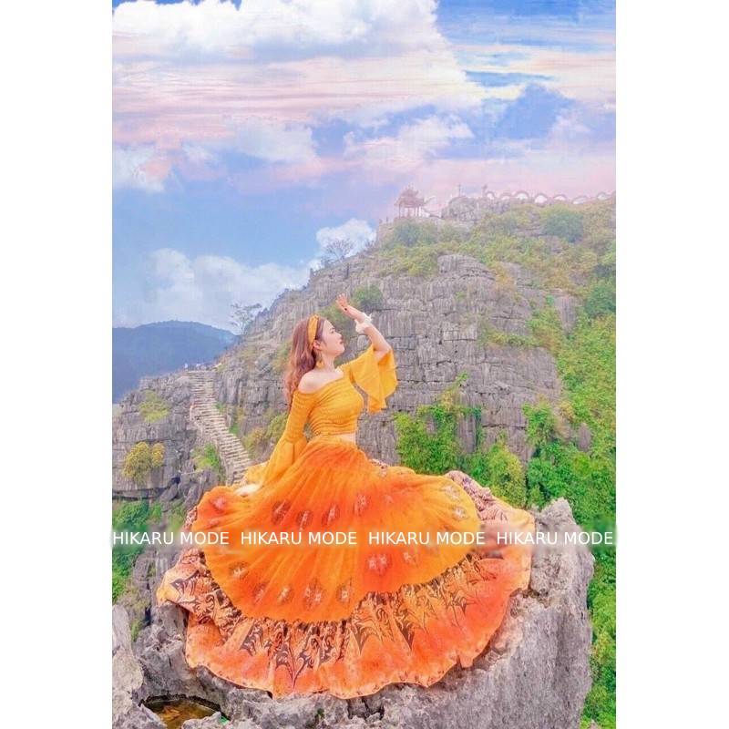 Set áo bẹt vai váy thổ cẩm (A14)
