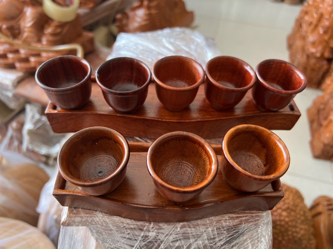 BỘ 5 LY NƯỚC THỜ CÚNG GỖ HƯƠNG