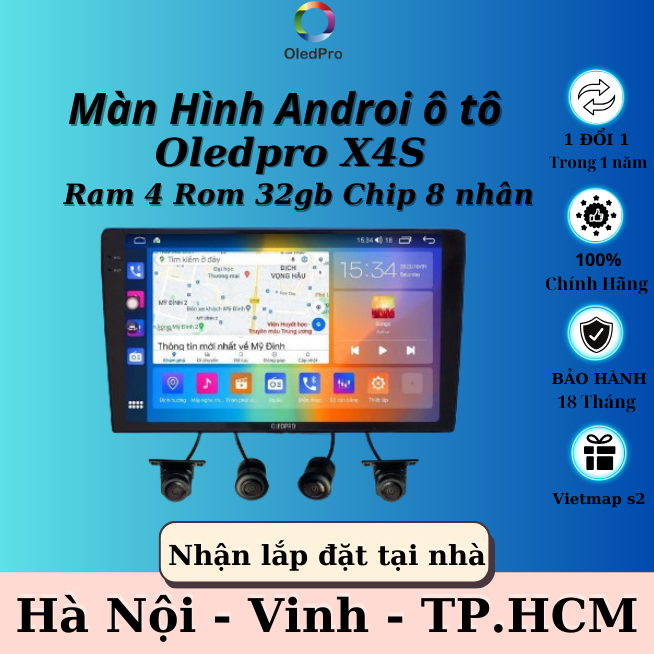 Màn hình ô tô dvd android oled pro x4s x5s x8s liền camera 360| tặng vietmap s2 trọn đời | bh chính hãng