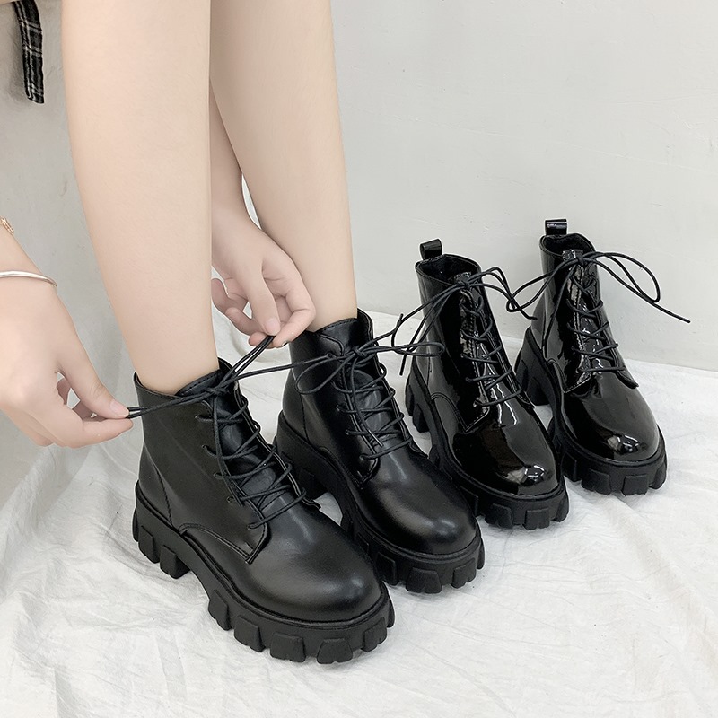 Boot nữ bốt nữ cao cổ đế Martin chất da trơn chuẩn hình