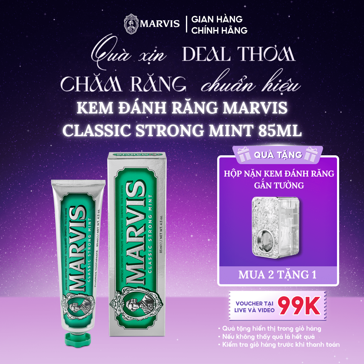 Kem Đánh Răng MARVIS Classic Strong Mint 85ML