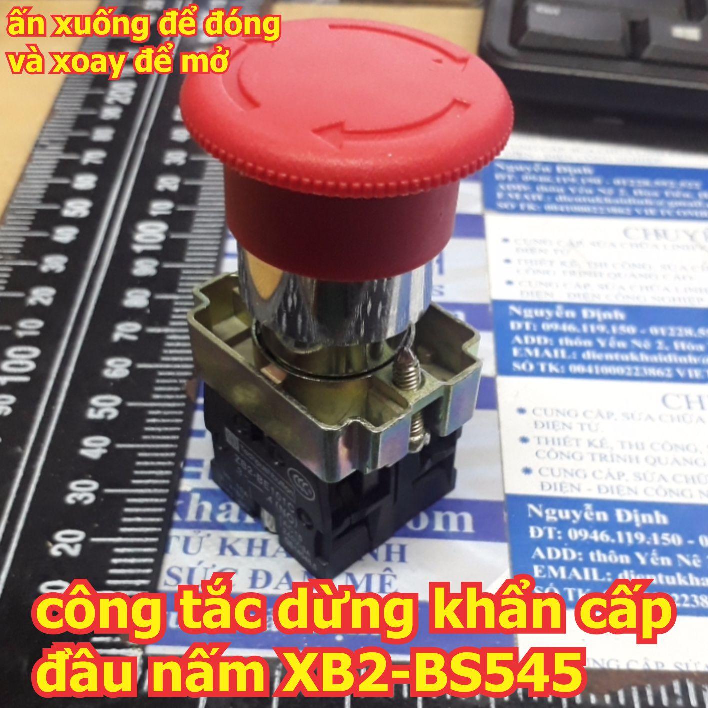 Công tắc dừng khẩn cấp đầu nấm, 1 thường mở, 1 thường đóng, phi 22mm, màu đỏ xb2-bs545 kde5614
