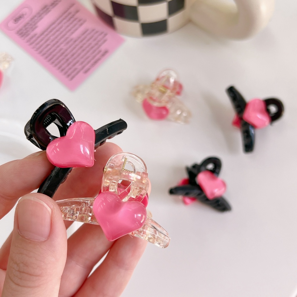 Kẹp tóc tim hồng gấp nhỏ đáng yêu