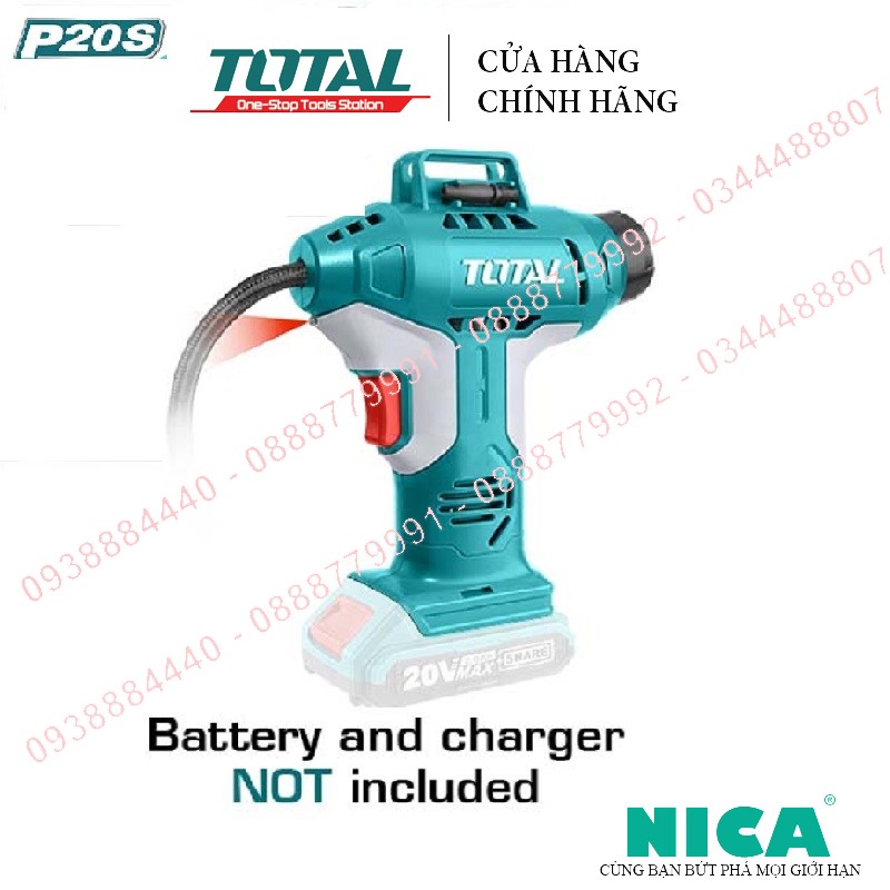Máy bơm hơi tự động dùng pin Total TACLI2001 máy bơm hơi điện mini bơm hơi xe ô tô, cầm tay nhỏ gọn , không kèm pin và sạc
