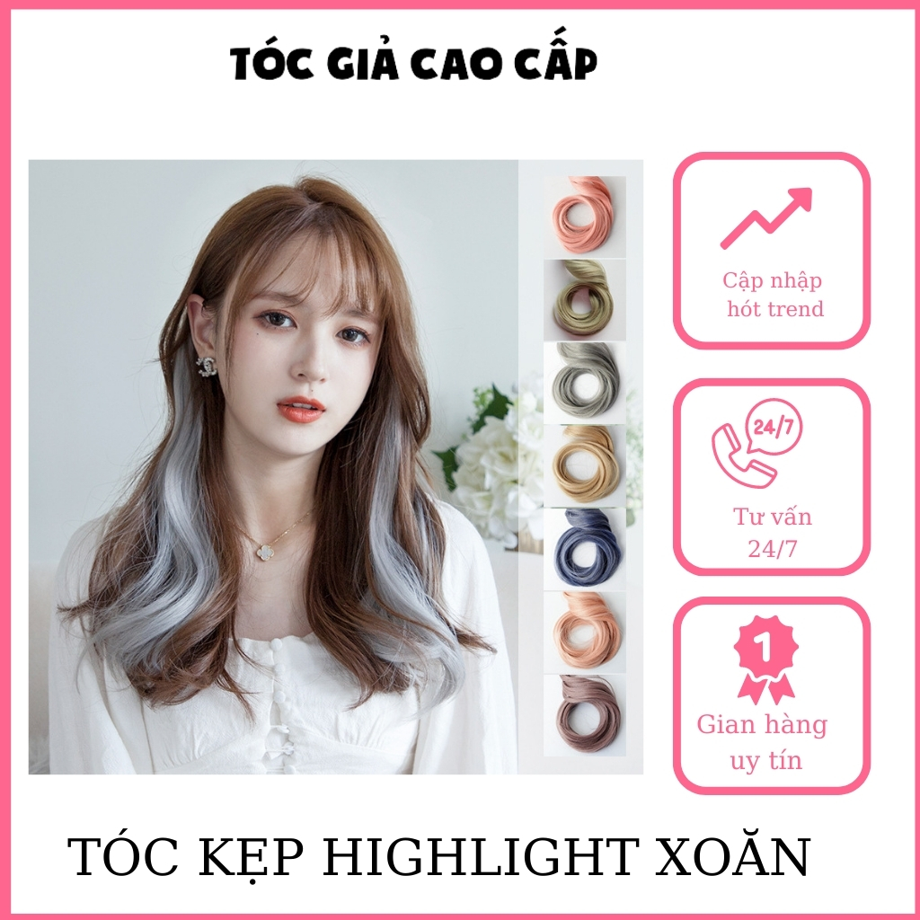 Tóc giả keph highlight xoăn dài sợi tơ cao cấp