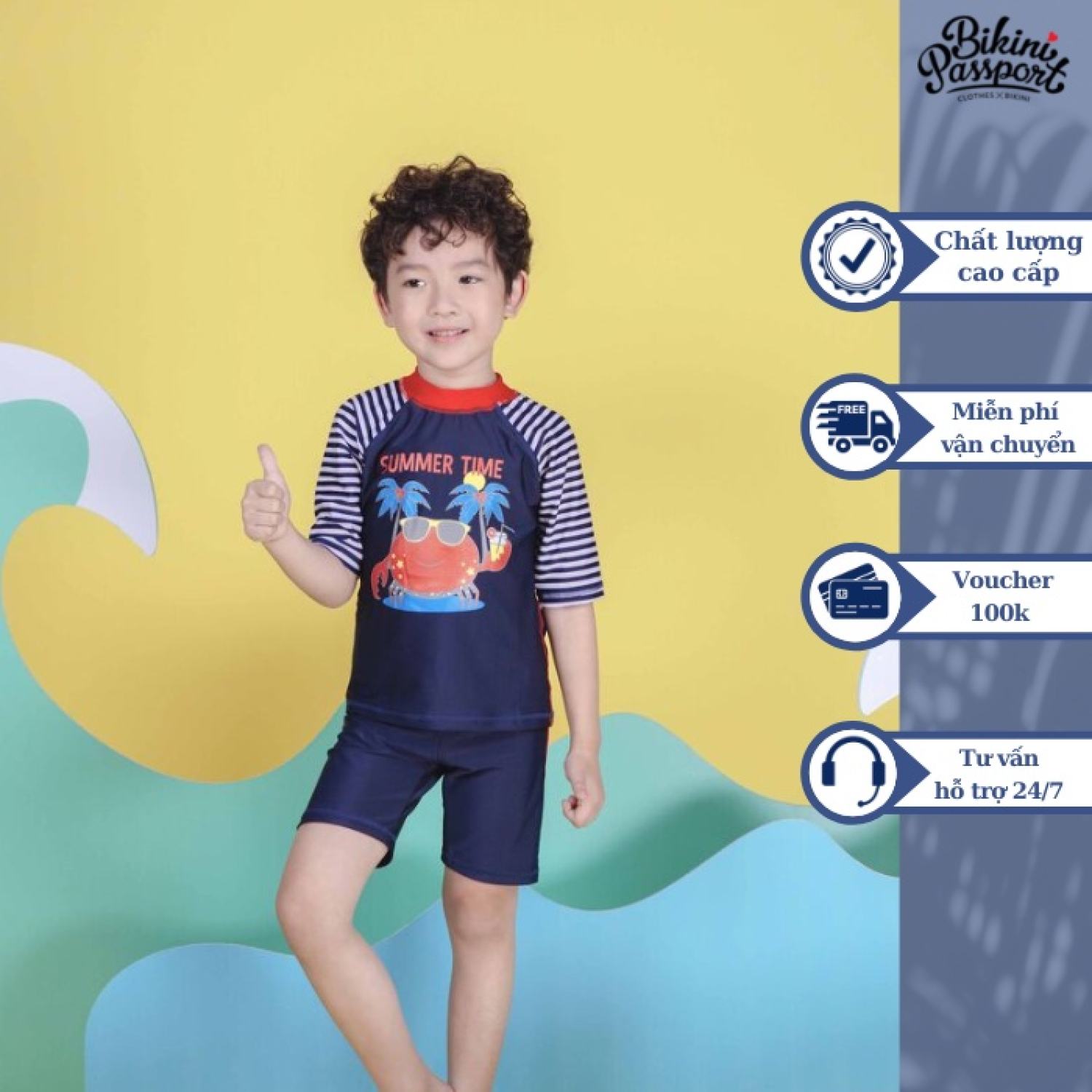 Đồ bơi áo tắm em bé BIKINI PASSPORT KID-Hai mảnh quần lửng in họa tiết