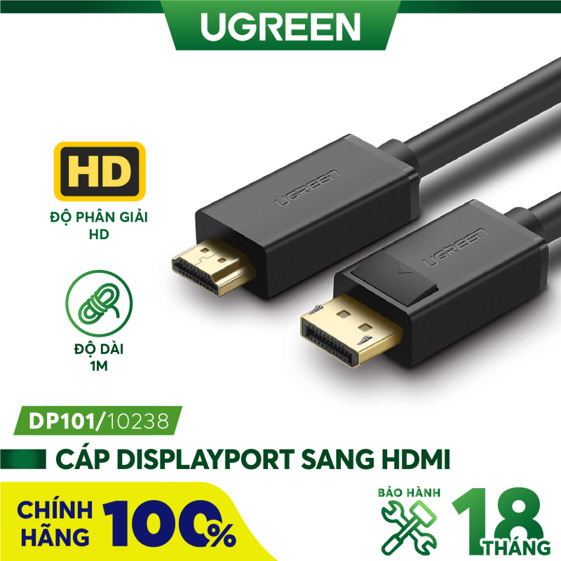Dây cáp DisplayPort 1.2 sang HDMI hỗ trợ Full HD lên đến 1080P dài 1-5M UGREEN DP101 - Hàng phân phối chính hãng - Bảo hành 18 tháng