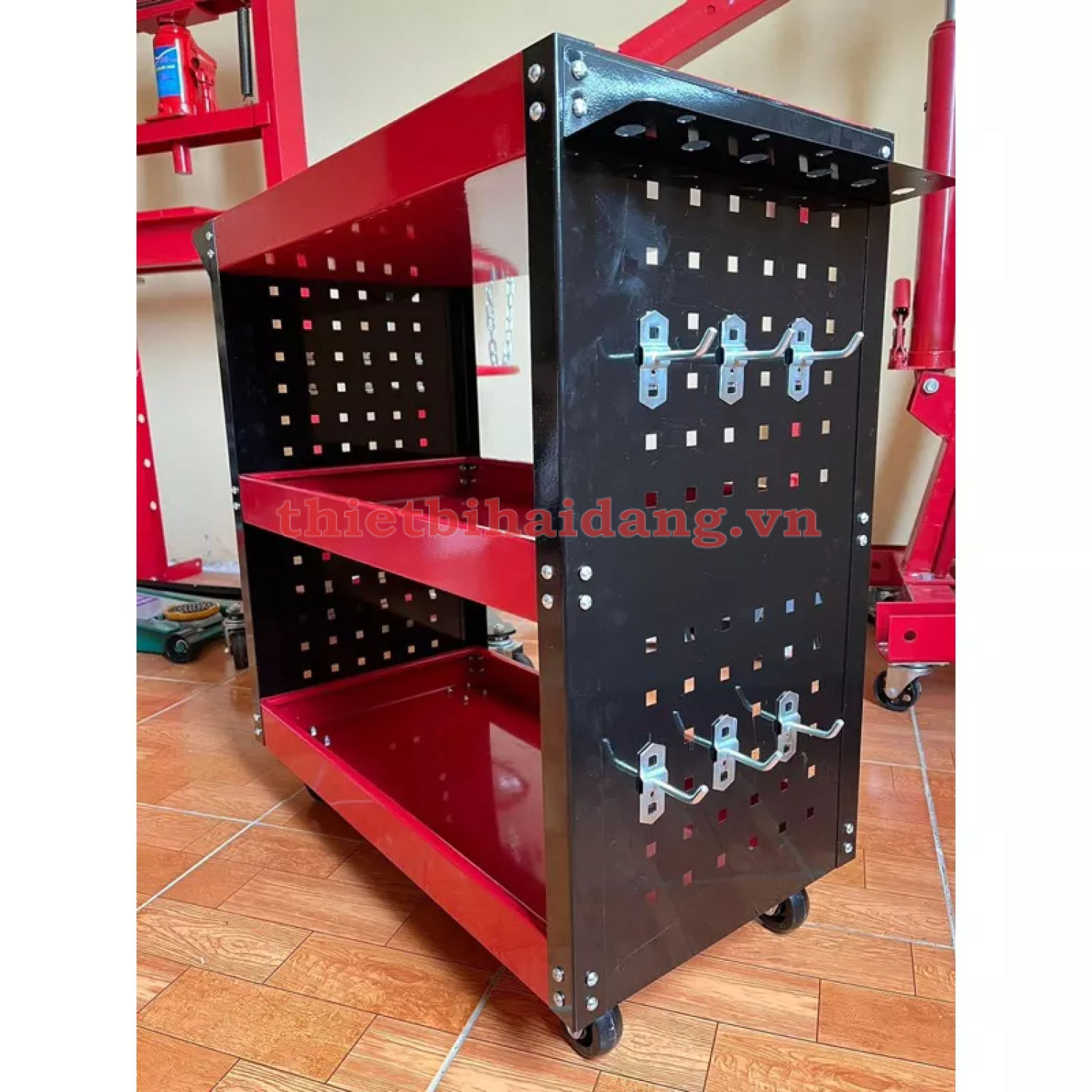 Xe đựng đồ nghề dụng cụ 3 tầng có móc treo, Sơn mạ tĩnh điện