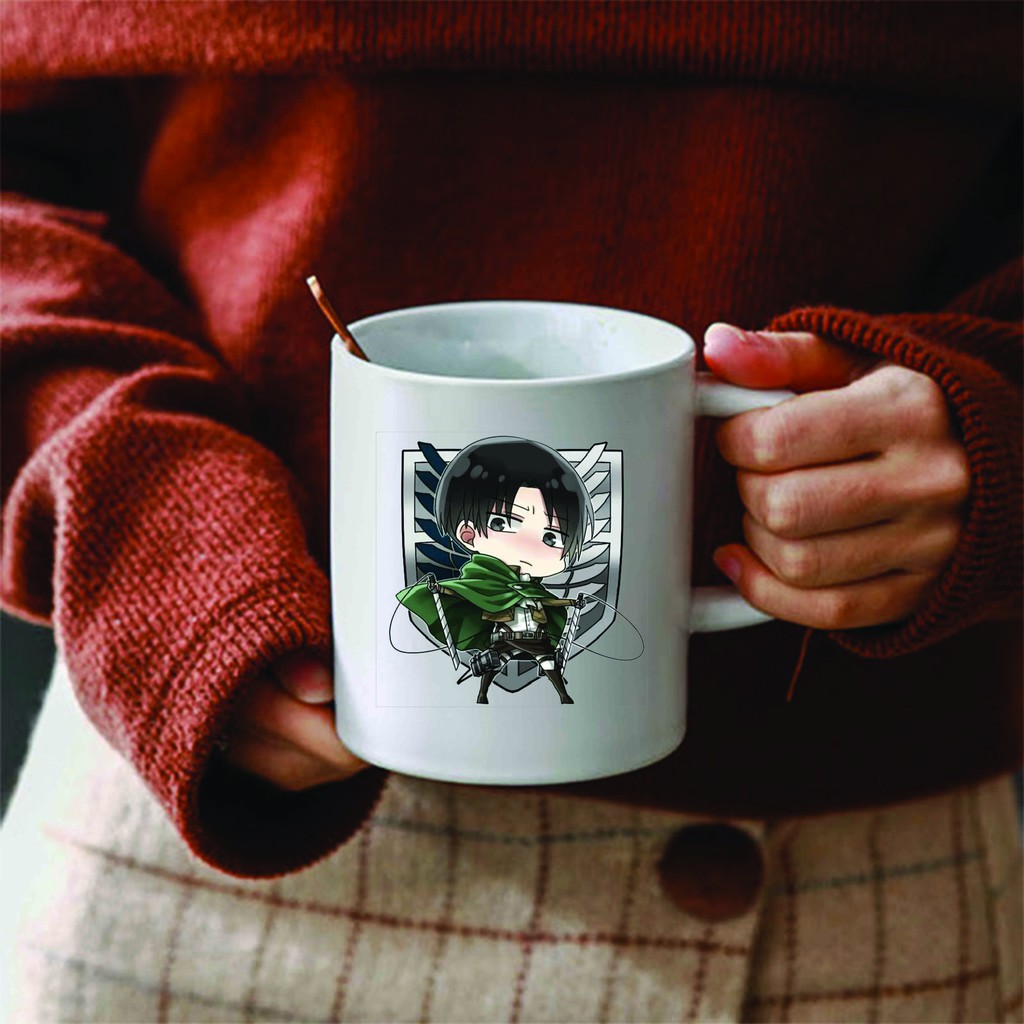 Cốc sứ trắng in hình attack on titan đại chiến titan anime chibi dễ thương xinh xắn m1