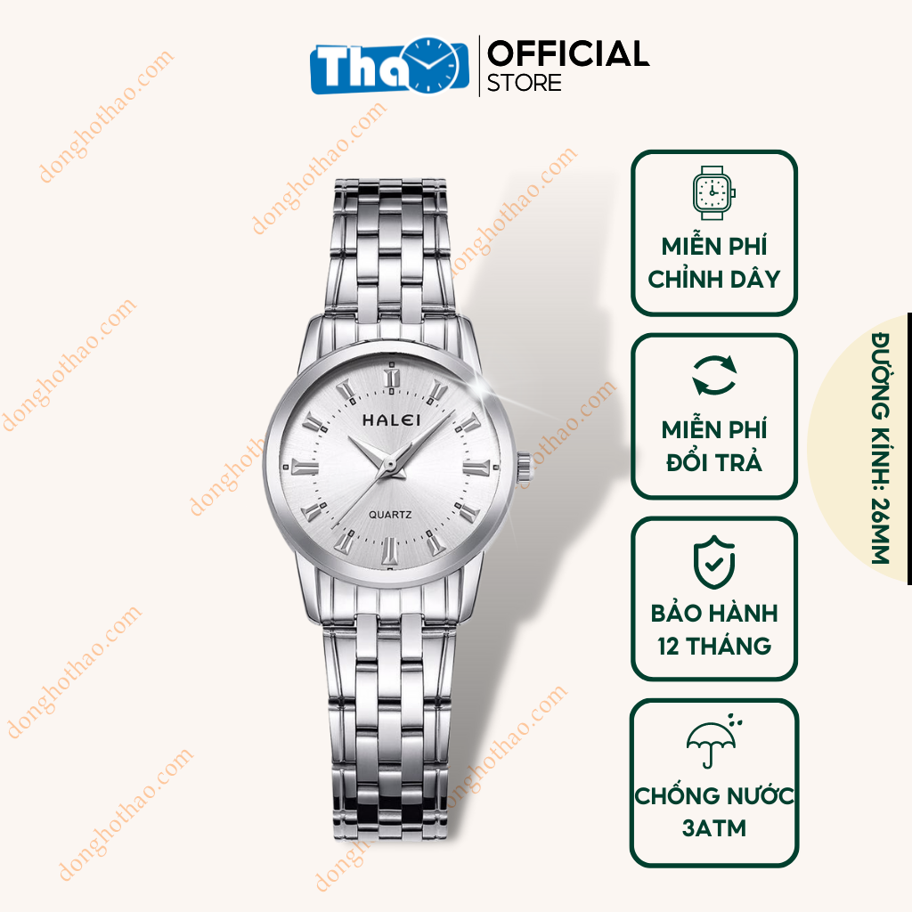 Đồng Hồ Nữ Dây Kim Loại Chính Hãng Chống Nước Trắng Bạc Đơn Giản Trẻ Trung