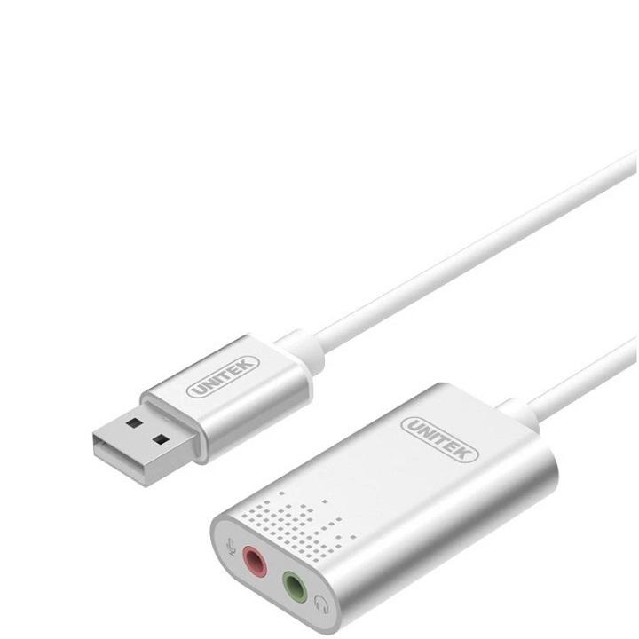 USB 2.0 Sound Unitek Y - 247 ra 2 cổng jack 3.5mm audio và mic (Trắng)