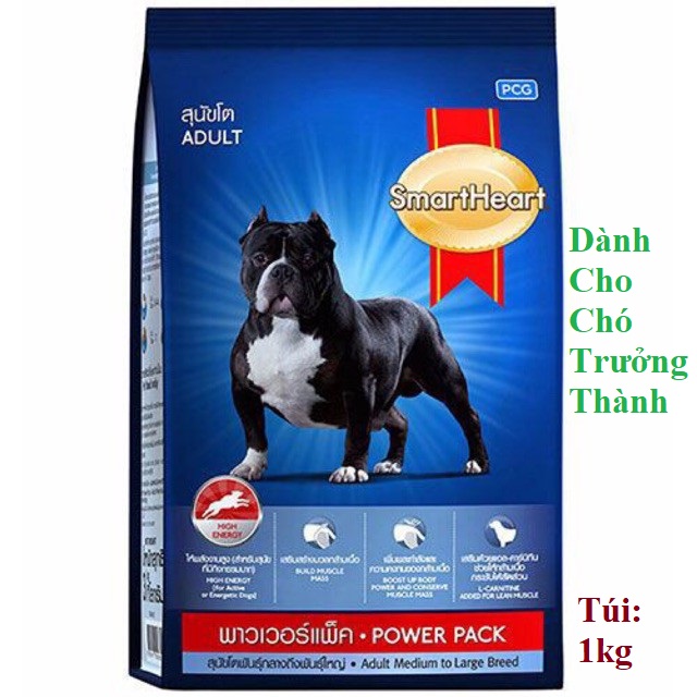[Hoàn tiền 10%]  THỨC ĂN DẠNG HẠT CHO CHÓ SmartHeart Adult Dog Power Pack Túi 1kg Xuất xứ Thái Lan - Pet shop Uytinpro