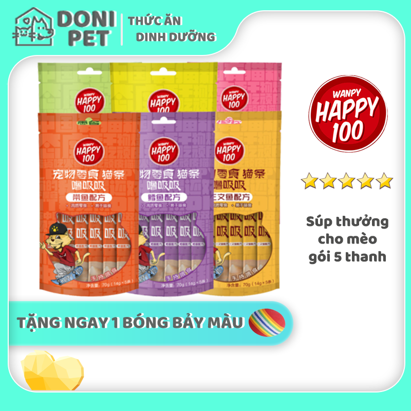 Súp thưởng Pate cho mèo tinh nghịch Wanppy Happy 100 ( gói 5 thanh đủ vị )