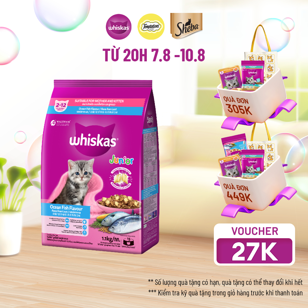 Thức Ăn Hạt Cho Mèo Con WHISKAS 1.1kg
