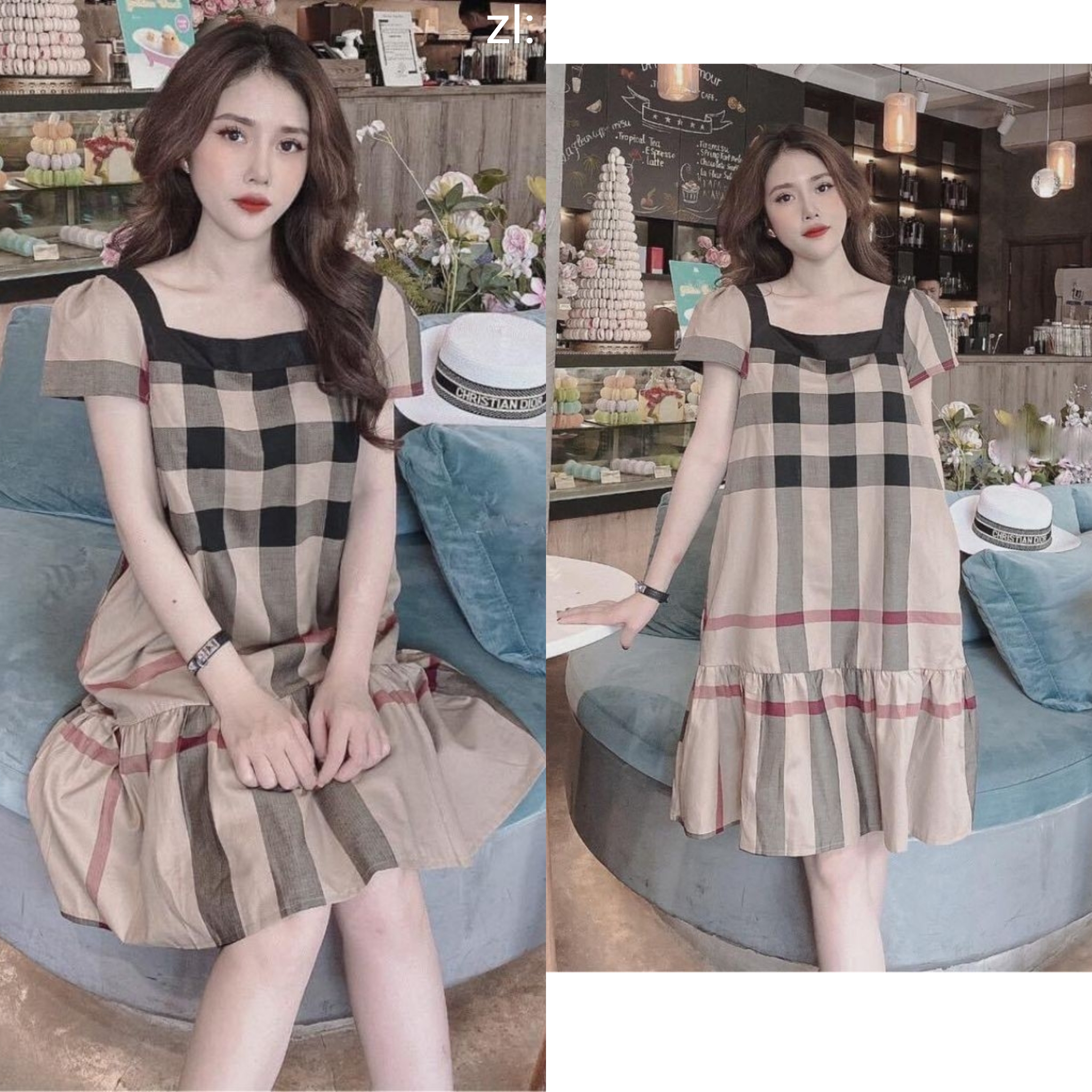 Váy bầu đầm bầu cao cấp💕mặc vừa đi làm vừa đi chơi💕Chất kẻ Nhật tay vải von sang trọng💕free size 48-70kg