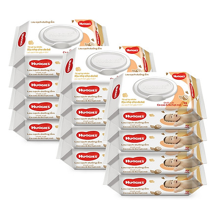 Bộ 12 gói khăn giấy ướt cho trẻ sơ sinh huggies - chiết xuất cao cao - bơ hạt mỡ