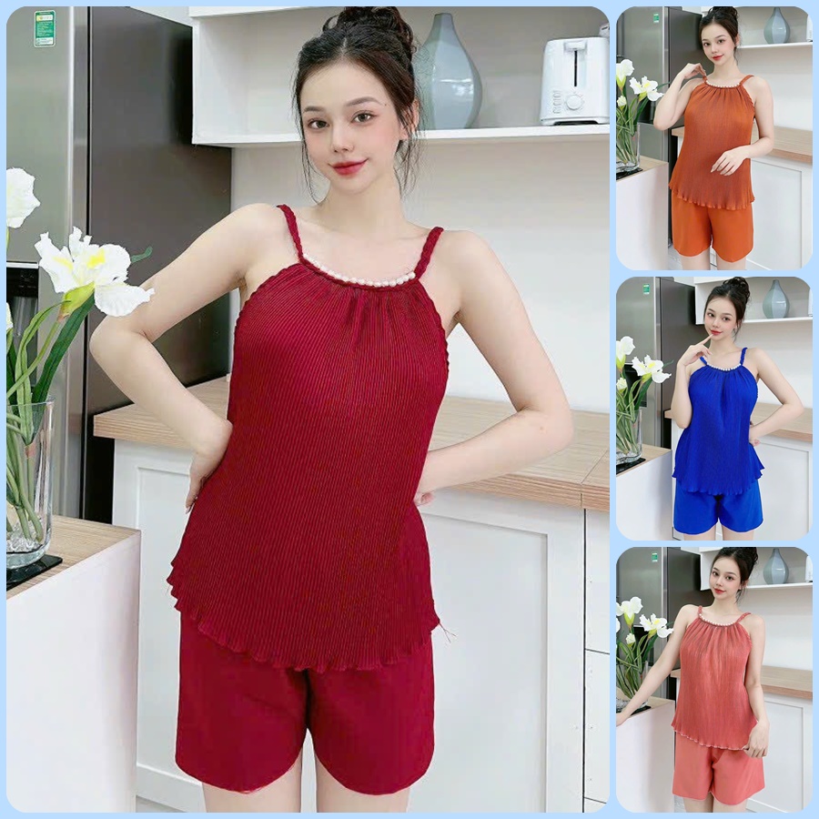 Set Yếm Vải Lụa Hàn Mát Mịn Họa Tiết Dễ Thương,Freesize Dưới 60kg