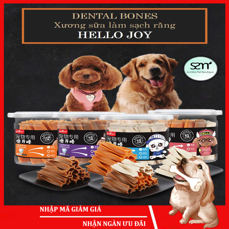 Xương gặm sạch răng Hello Joy mix 3 vị (Bò/cá/sữa) (150gr/hộp) Bánh thưởng cho chó mèo thú cưng