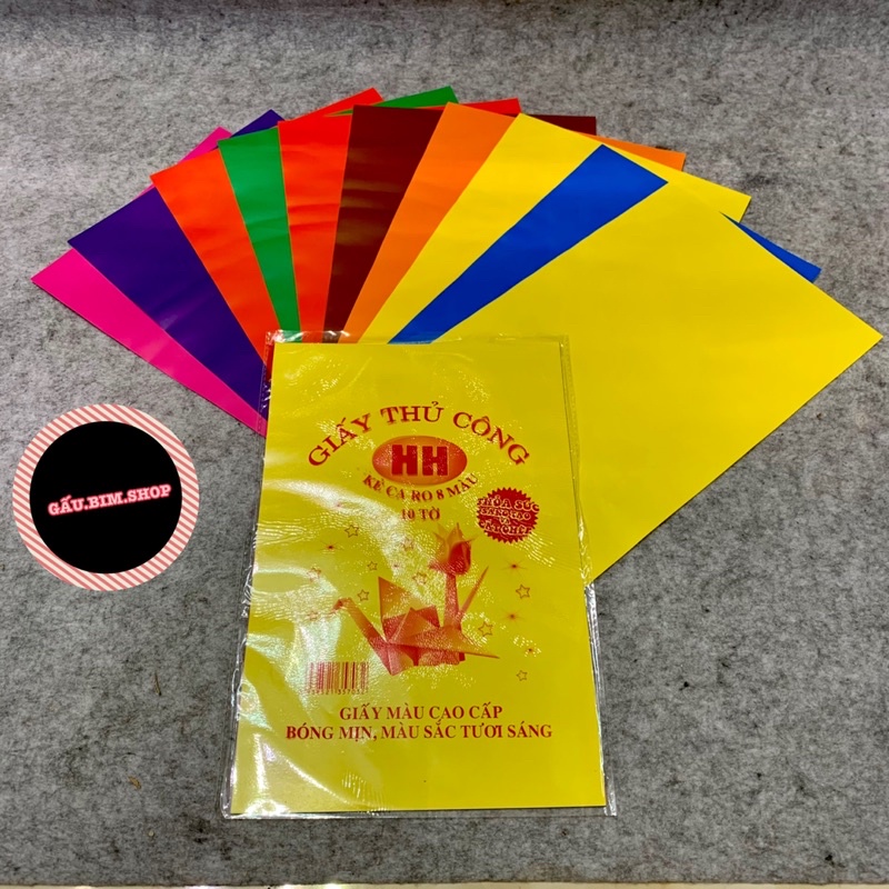 Giấy thủ công decal HH khổ A4 (6 màu/1tệp, có sẵn keo dính)