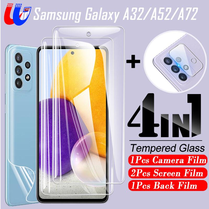 3 In 1For Samsung Galaxy A72 A52 A32 5G 2Pcs 9H Front Tempered Glass + 1Pcs Back Lens Camera Film + 1Pcs Back Hydrogel Protective Film For Samsung Galaxy A52 A72 A32 4G Screen Protector For Samsung a52 a72 a32