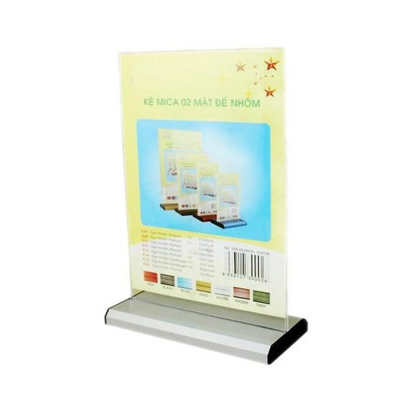[HCM]Kệ Mica 2 mặt A5 ngang - Đế lùa nhôm - E34 - 210x150mm